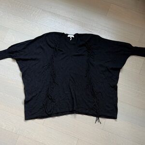 Sandro Black Women's V-Neck Sweater with Fringe